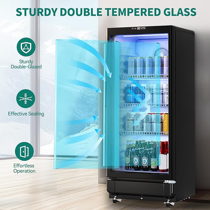 YITAHOME 6 CU.FT. Commercial Beverage Display Refrigerator with Single One Glass Door, Drink Beer Fridge Cooler for Office Garage Bar Gym with Locking, Led & 2 Keys