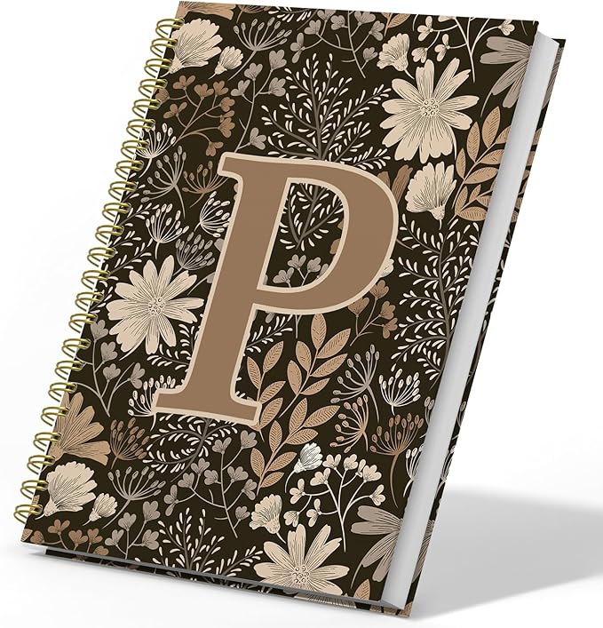 Initial P Personalized Journal Notebook, Boho Floral Journaling Notebooks for Women Girls, Costom Monogrammed Gifts for Women Mom Girls Friends, Letter Spiral Notebook, 5.5x8.3