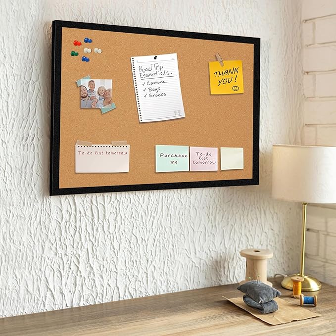 16” x 24” Cork Boards for Walls with Black Wooden Frame 1pack, Double Sided Office Board for Wall Organizer, Bulletins Board Decorative Hanging Pin Board for School, Home & Office, Notice Board