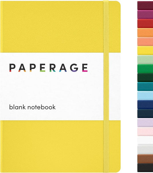 PAPERAGE Blank Journal Notebook, (Yellow), 160 Pages, Medium 5.6 in x 8 in - 100 GSM Thick Paper – Hardcover Journaling Notebook for Work, School, Note Taking or Sketching