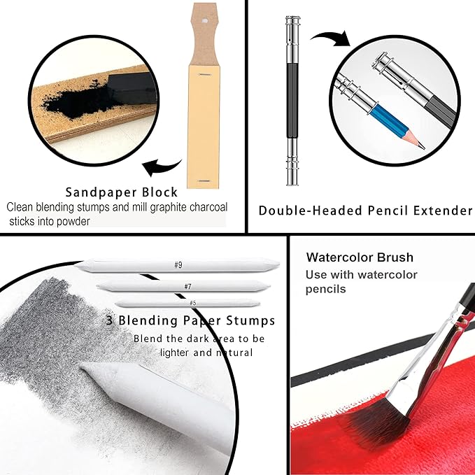 KALOUR 82 Pack Drawing Sketching Kit, Pro Art Supplies with Sketchbook, Include Tutorial,Colored, Graphite, Charcoal, Watercolor,Metallic & Pastel Pencils, Drawing Set for Adults Teens Beginner