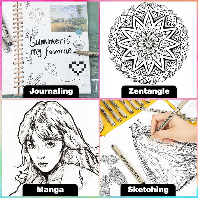 KERIFI Micro-Pen Fineliner Ink Pens, 12 Pack Black Micro Fine Point Drawing Pens Waterproof Archival Ink Multiliner Pens for Artist Illustration, Sketching, Technical Drawing, Zentangle, Scrapbooking