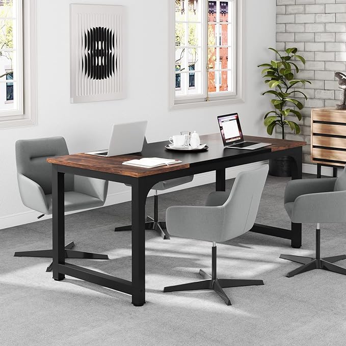 Tribesigns 63” Executive Desk, Large Office Computer Desk with Thicken Frame, Modern Simple Workstation Business Furniture for Home Office, Rustic Brown/Black