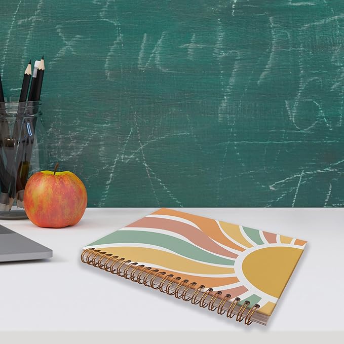 VNWEK Groovy Boho Notebook - Boho Journal, Boho Gifts for Women, Boho Office Supplies, Vintage Boho Sun Sunshine Spiral Notebook 5.5x8.3,Writing Notebooks