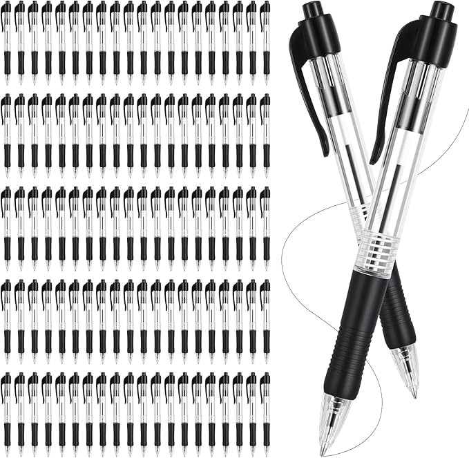 100 Pack Retractable Ballpoint Pen 1.0 mm Medium Point Refillable Smooth Click Writing Pens With Grip for Work Journal Writing Office Supplies