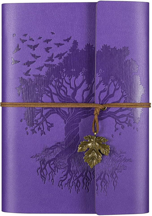 Leather Journals Notebooks with Blank Pages, Vintage Refillable Journal for Writing, Personal Travel Diary Art Sketchbook to Write in, Gifts for Women, Men, Teen Girls and Boys, 160 Pages (Purple, A5)