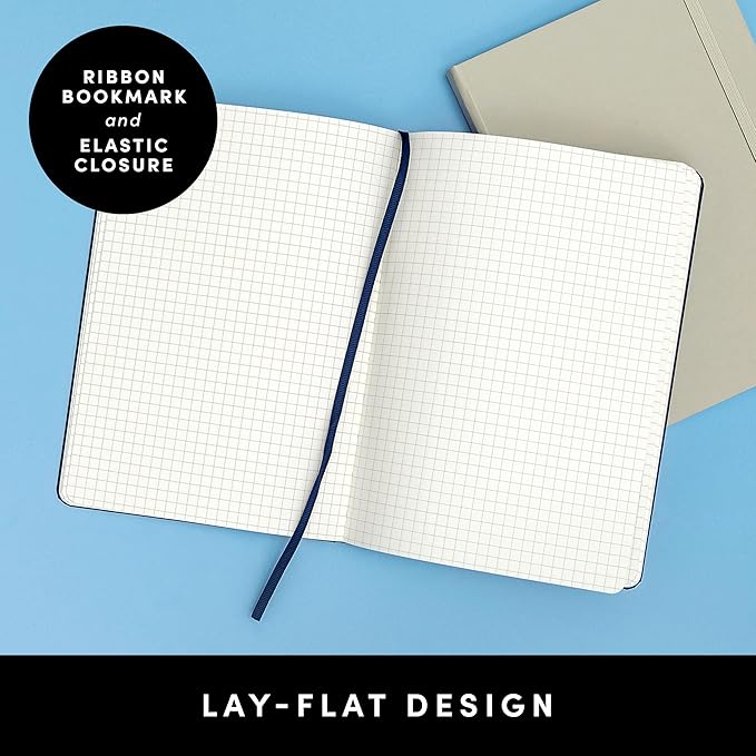 PAPERAGE Graph Paper Journal Notebook, (Black), 160 Pages, Medium 5.6 in x 8 in - 100 GSM Thick Paper – Hardcover Grid Notebook for Work or School