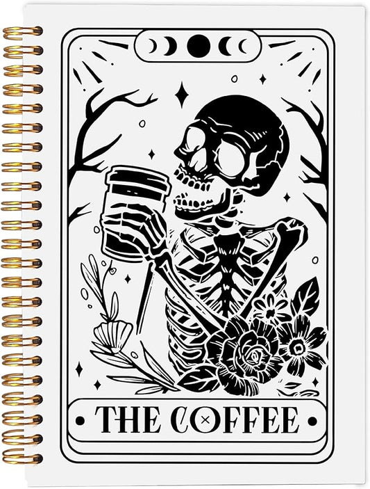 The Coffee Tarot Journal Notebook - Coffee Lover Gifts, Tarot Lover Gifts, Gothic Skeleton Notebook, Witchy Journal, Witchy Gifts for Women, Gothic Office Supplies, Spiral Notebook 5.5x8.3