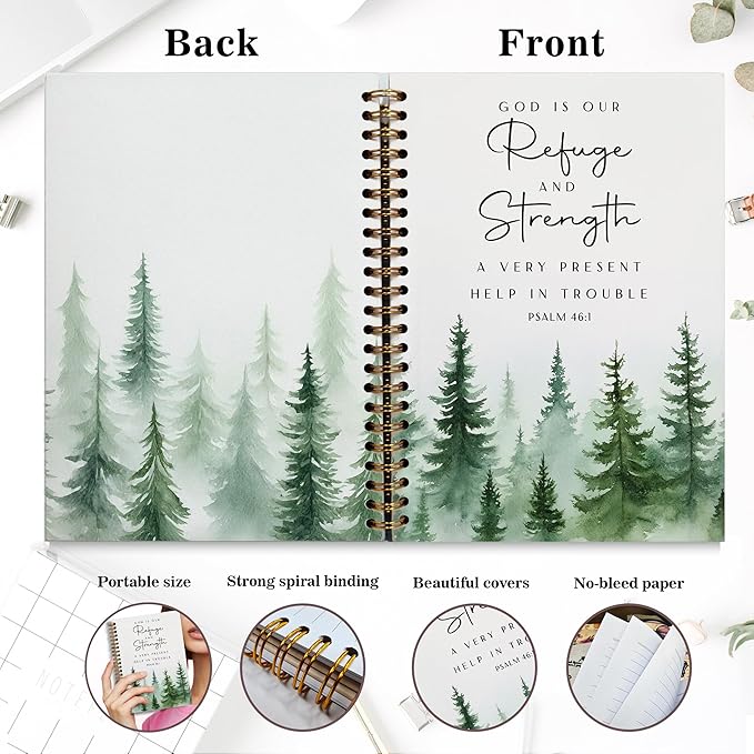 YOU FOUND ME Bible Journal, A5 Spiral Christian Bible Journal with Pink Cherry Notebook, God is Our Refuge and Strength, Bible Verse Gift for Women Birthday Christmas, Sunday School, Office Supplies