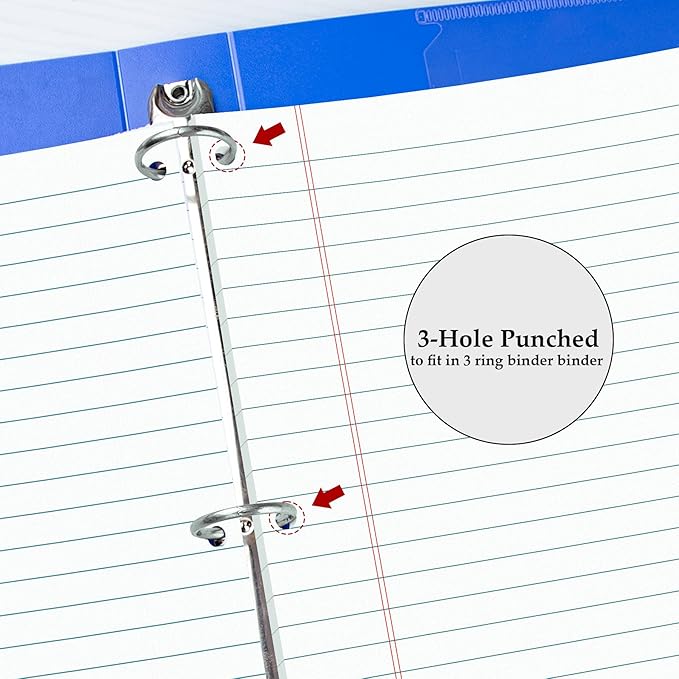 HAUTOCO 6 Pack 8.5 x 11 Legal Pads White Wide Ruled Notepads Perforated Writing Pads, 30 Sheets Per Notepad, 3-Hole Punched Paper, Writing Note Pads for School, Home, Office, Business