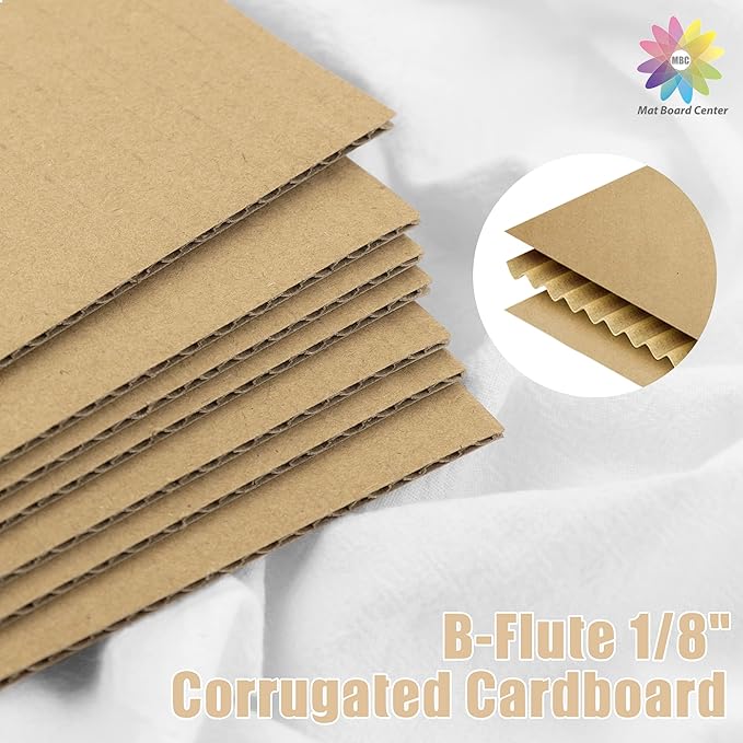 Mat Board Center, 25 Pack 8x8 Brown Cardboard sheet, 1/8 inch thick, Flat Corrugated Cardboard Inserts for Packing, Shipping, Mailing, Cardboard Backing, Art Craft Card Board