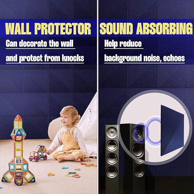 Large Cork Board for Walls 48"x 36", 12 Pack Felt Wall Tiles with Safe Removable Adhesive Tabs, Cork Board for Office,Pinboard Bulletin Board - Dark Blue