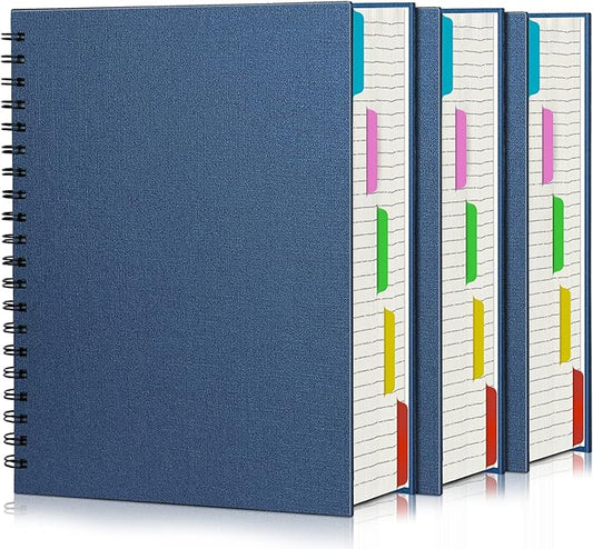 EUSOAR Spiral Notebook Hardcover, 3pcs B5 7.3"x10.2" 5 Subject College Ruled Writing Pad, 100GSM 120Sheets/ 240Pages of Lined Paper, for School, Home Supplies, Office and Business, Royal Blue
