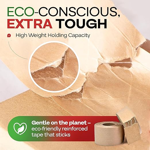 IDL Packaging 3" x 375 feet Reinforced Water-Activated Kraft Gummed Tape 70lb Thickness - Secure Paper Packing Tape for Secure Carton Sealing - Heavy-Duty for All Conditions, Brown