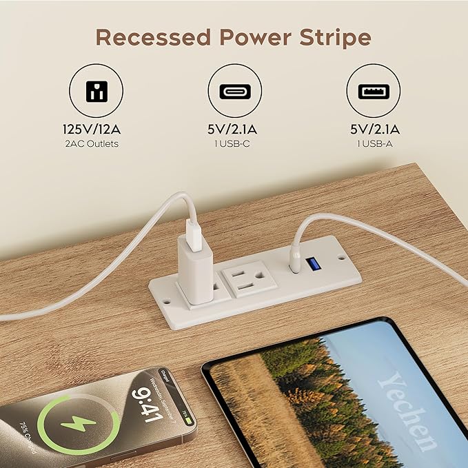 Yechen L Shape Standing Desk, Electric Corner Desk Height Adjustable, 61x60 Computer Desk with 4-in-1 Outlet, for Work Home Office, Livestreaming, Gaming, Natural Oak