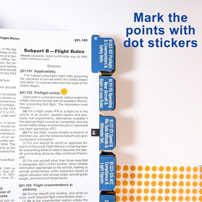 FAR/AIM 2024 Tabs, Color-Coded and Laminated Index Tabs for Private Pilot's License, FAA VFR, 90 Pre-Printed and 10 Blank Tabs (Book Not Included)