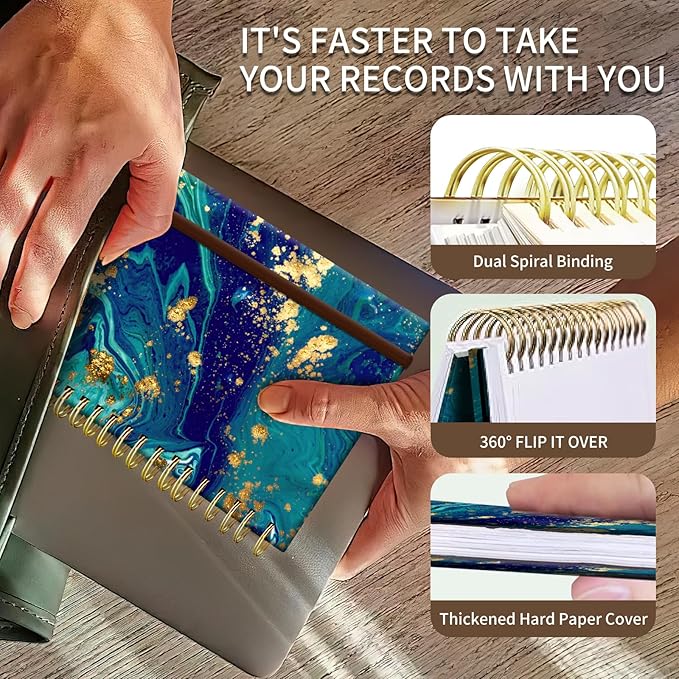 Spiral Journal Notebook, A5 Cute Notebooks for Women Men, College Ruled Hardcover Notebook for Work & Note Taking, 60 Pages Double-Wire Journals for Writing, Ocean Marble