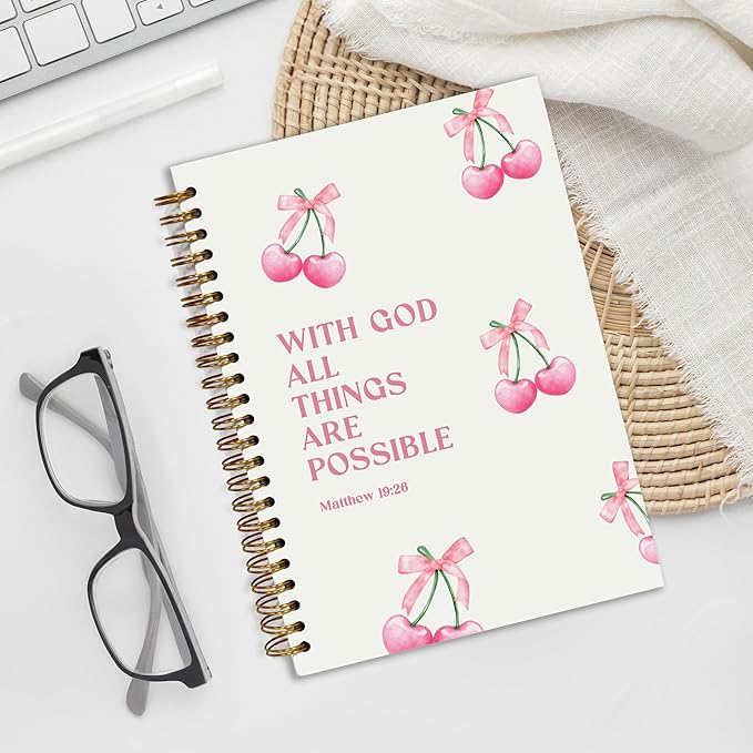Bible Notebook, A5 Spiral Christian Journal with Floral Pink Butterfly Notebook, Bible Verse-God Says You Are, Inspirational Notebooks for Women, Bible Study, Gift for Birthday Christmas
