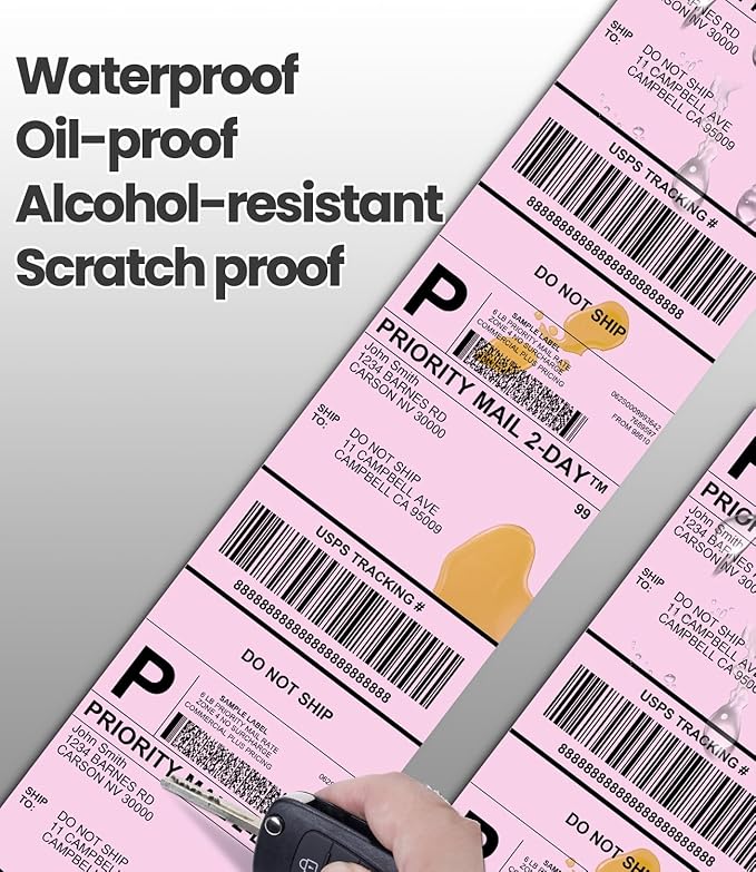 Pink Thermal Labels 4x6 for Shipping Label Printers - 500 PCS Pink Shipping Labels Compatible with Thermal Printers 4x6, Water/Oilproof Label Paper, Use for Logistics Business