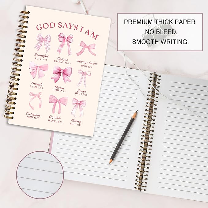 Bible Notebook, A5 Spiral Christian Journal with Floral Pink Butterfly Notebook, Bible Verse-God Says You Are, Inspirational Notebooks for Women, Bible Study, Gift for Birthday Christmas