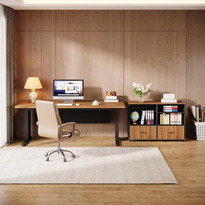 Tribesigns 63" Large Executive Desk L Shaped Computer Desk with File Storage Cabinet, L-Shaped Executive Office Desk Business Desk Set, Computer Desk with Mobile Cabinet for Home Office