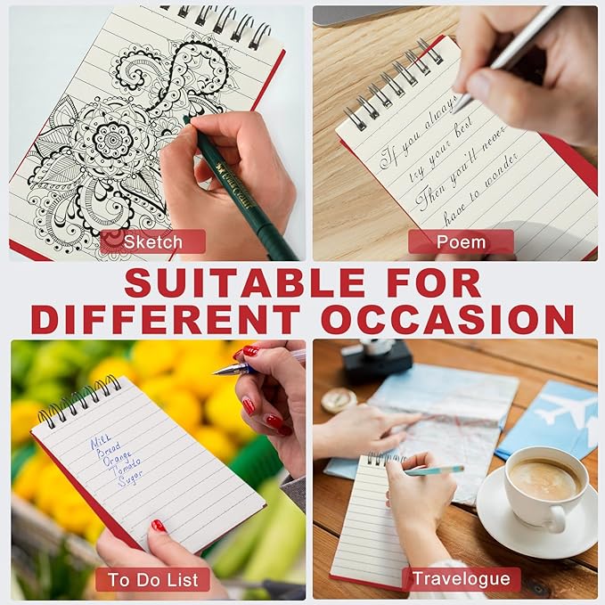 Tenceur 6 Pcs Pocket Notebook Bulk Small 3x5 Inch Spiral Notepads Mini Top Bound Notebook with Lined 120 Pages Ruled Memo Pads for Office College Nurse Essentials Back to School Gift (Red)