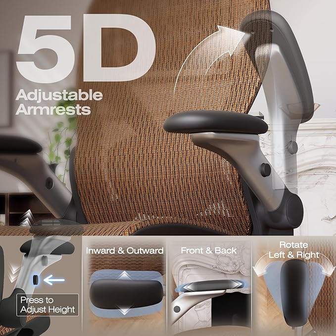 ELABEST X100 Ergonomic Office Chair with Footrest, Big and Tall Home Desk Chair with 5D Flip-Up Arms, Adjustable 10D Lumbar Support,High Back Rolling Computer Chair, Swivel Mesh Chairs