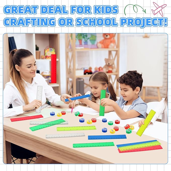 100 Pcs Plastic Rulers and 100 Pcs Mini Round Manual Pencil Sharpener Bulk, 4 Assorted Colors Pocket Sized Pencil Sharpeners Colorful Straight Ruler Back to School Supplies for Kids (Classic,6 Inch)