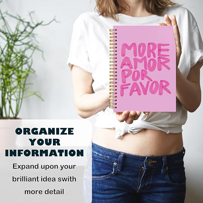 BearCake More Amore Por Favor Inspirational Notebooks, Pink Notebook Journal, Cute Trendy Notebook, Aesthetic Notebook, Notebooks for Work Note Taking, Hardcover Spiral Notebook 5.5x8.3