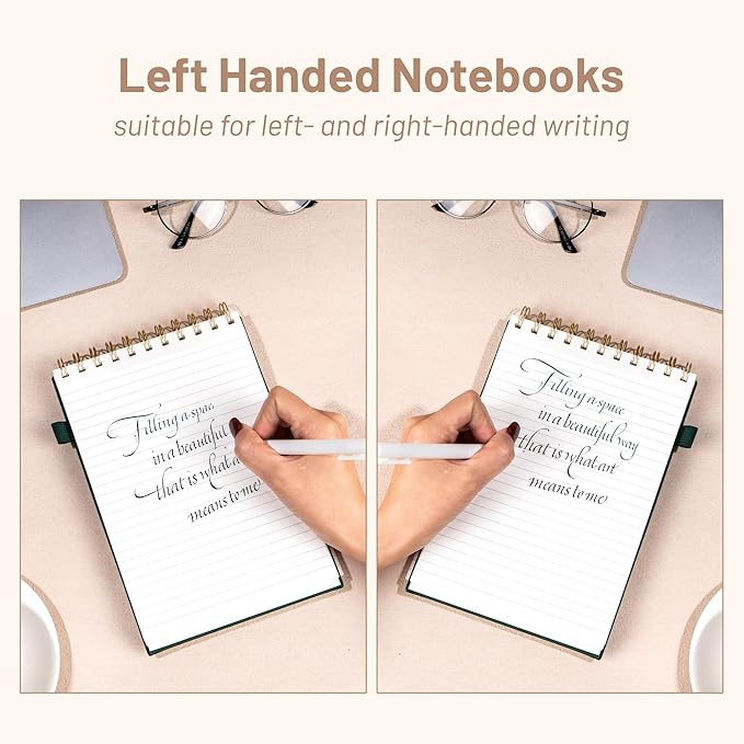 Yoment Top Spiral Notebook 240 Pages Leather Steno Pads 6x9 Top Bound Spiral Notepad 100 GSM College Ruled Notebook Left Handed Notebooks for Work School Office, Green