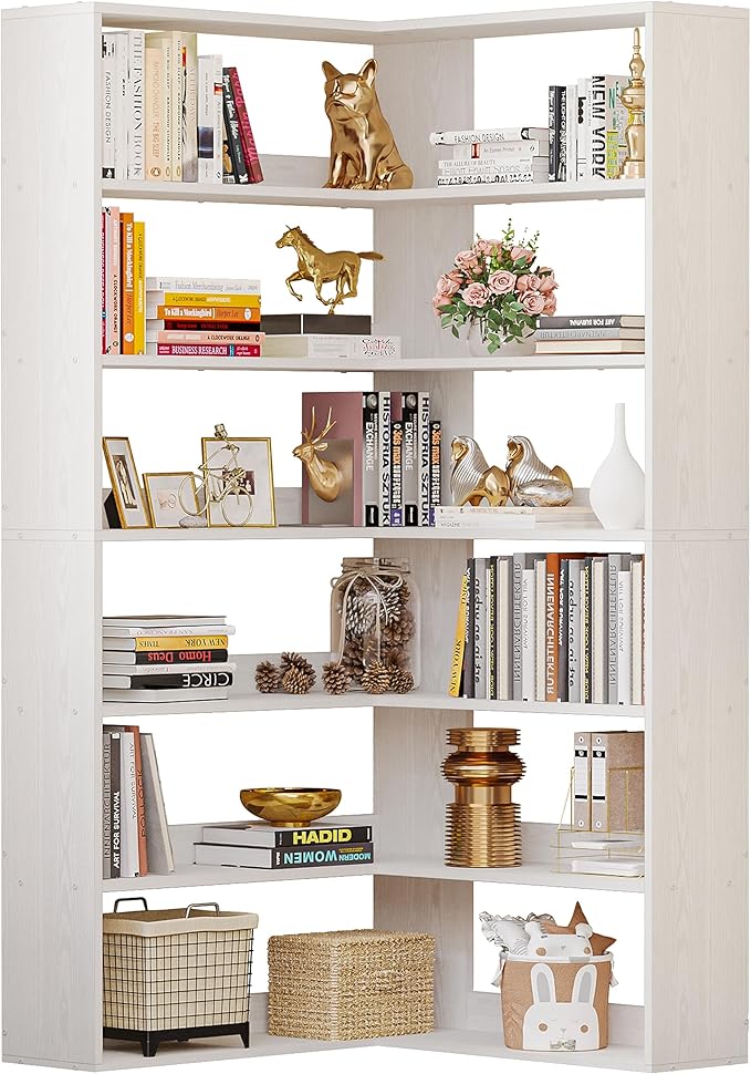 IRONCK Bookshelves 6 Tiers with Baffles Industrial Large Corner Etagere Bookcase Storage Display Rack for Living Room Home Office