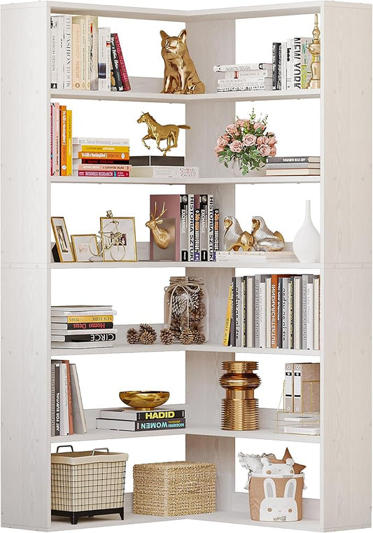 IRONCK Bookshelves 6 Tiers with Baffles Industrial Large Corner Etagere Bookcase Storage Display Rack for Living Room Home Office