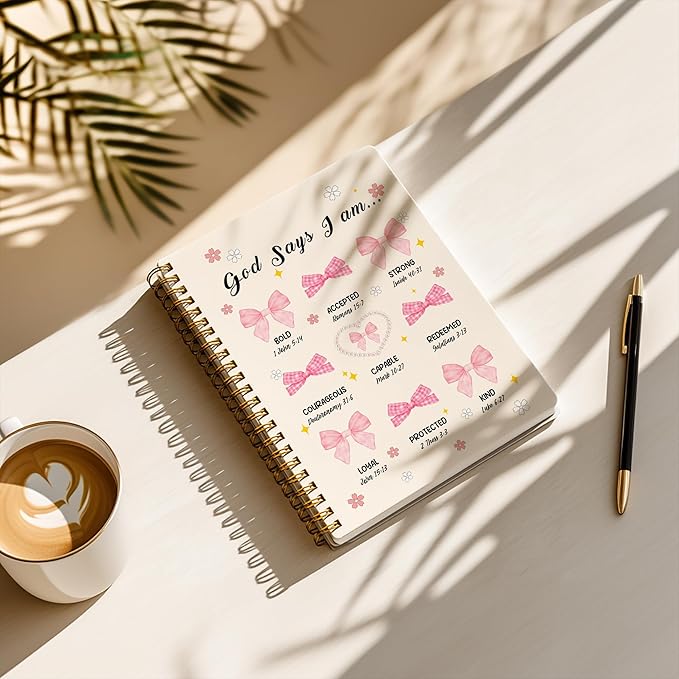 Bible Notebook, A5 Spiral Christian Journal with Floral Pink Butterfly Notebook, Bible Verse-God Says You Are, Inspirational Notebooks for Women, Bible Study, Gift for Birthday Christmas