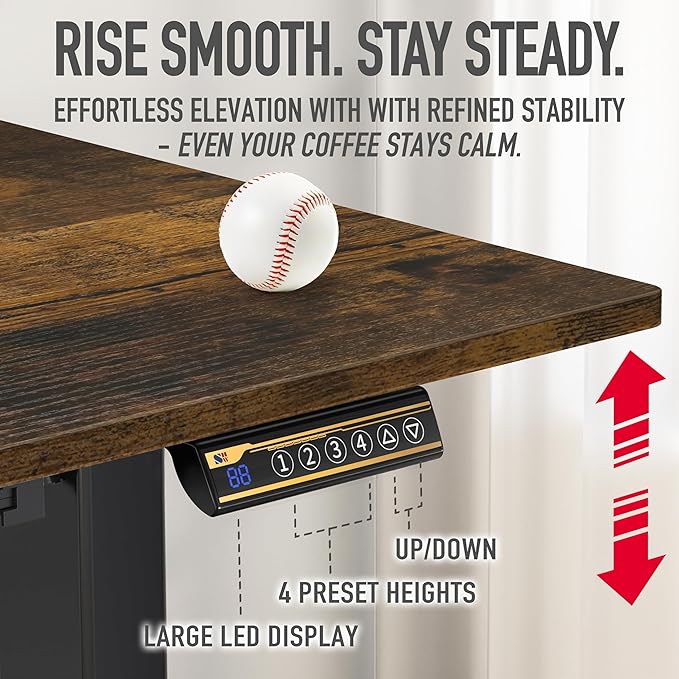 SHW 40-Inch Electric Height Adjustable Standing Desk with Drawer, Memory Preset and Cable Management Tray, Rustic Brown