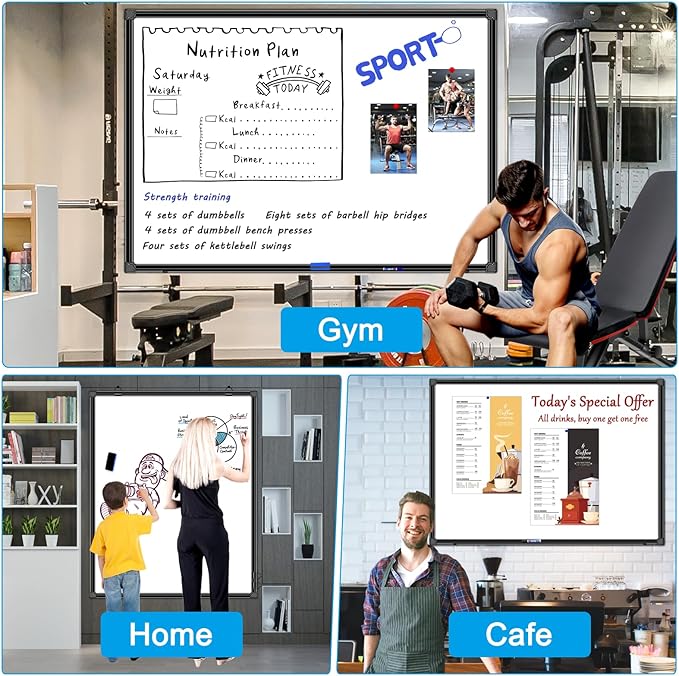 H-Qprobd 40"x30" Magnetic White Board Dry Erase Wall Mount Whiteboard - Office Home Classrooms White Board Hanging Writing Board with Black Aluminum Frame