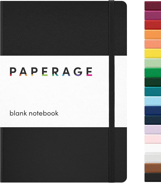 PAPERAGE Blank Journal Notebook, (Black), 160 Pages, Medium 5.6 in x 8 in - 100 GSM Thick Paper – Hardcover Journaling Notebook for Work, School, Note Taking or Sketching