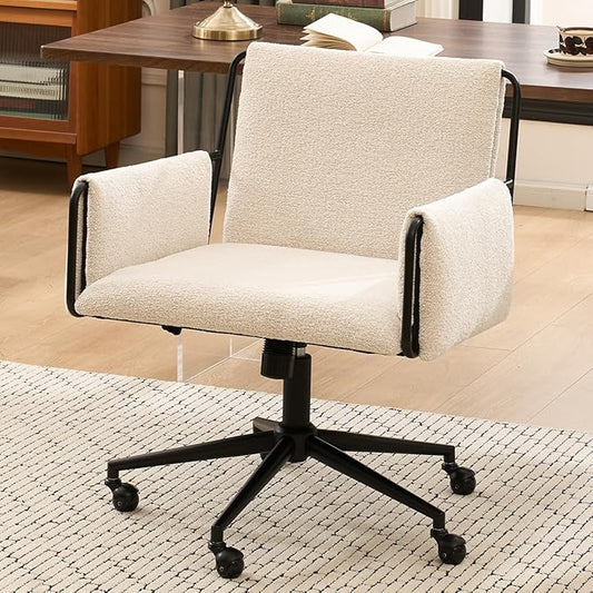 Kidol & Shellder Office Desk Chair Set of 4 with Arm, Swivel Adjustable Height with Wheels Comfortable Wide Seat for Home Office, Bedroom, Makeup Room, Beige