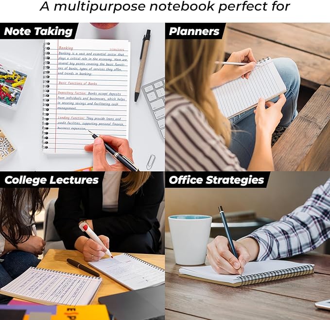 48 Pack Wide Ruled Kraft Spiral Notebook, 5.8 x 8.3, 120 Pages (60 Sheets), No-Bleed, 100 GSM, Bulk Lined Journal Notebooks for Writing, Memo Diary Planner School Travel Office Supplies