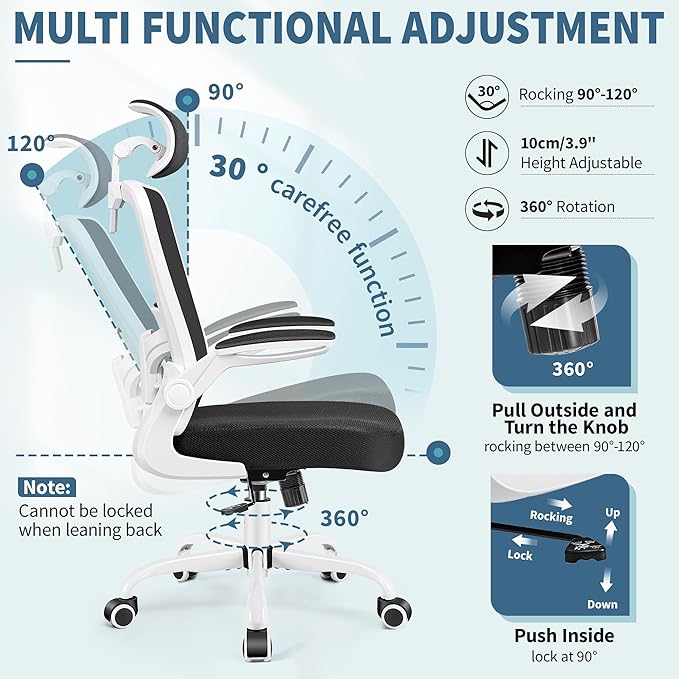 FelixKing Ergonomic Office Chair, Headrest Desk Chair with Adjustable Lumbar Support, Home Office Swivel Task Chair with High Back and Armrest, Adjustable Height Gaming Chair (White)