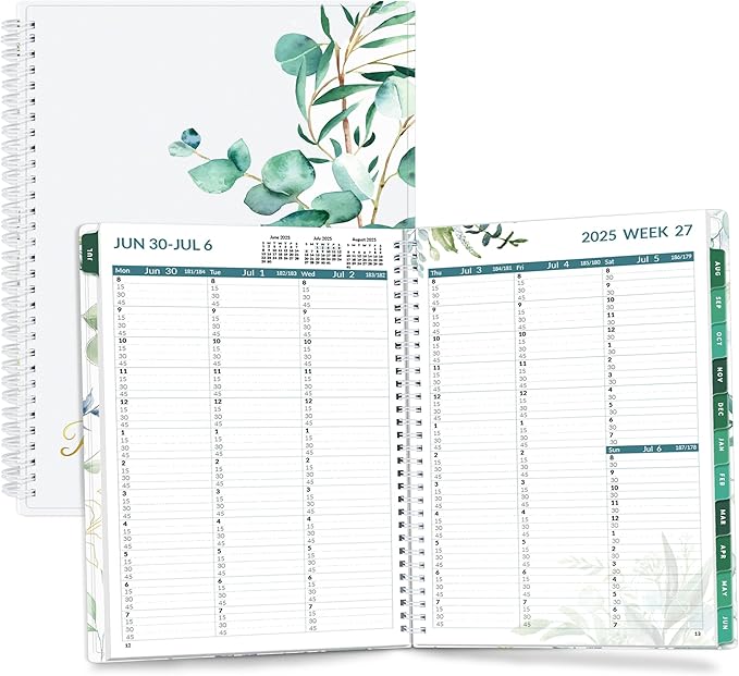 SUNEE 2025-2026 Appointment Book, Quarter-Hourly, Weekly & Monthly - from July 2025 to June 2026, 8.5"x11" Academic Planner, Flexible Cover, Note Pages, Bookmark, Spiral Binding, Leaves