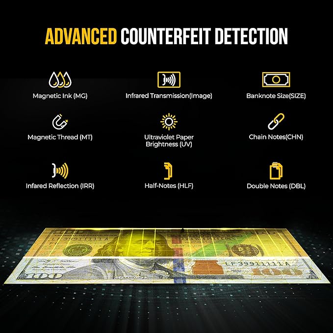 KOLIBRI KBR-500 Money Counter Machine Mixed Denomination | Business Grade Cash Counter Machine w/Advanced IR/UV/MG/MT/Counterfeit Detection, Multi-Currency (USD CAD MXN GBP EUR)