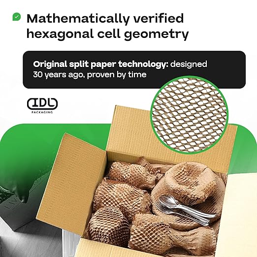 IDL Packaging 15.25" x 1400' Refill Roll (Pack of 1) for MP-1400USW HexcelWrap Honeycomb Packing Paper Station, White - Protective Kraft Paper with Interlocking Slit Design for Shipping