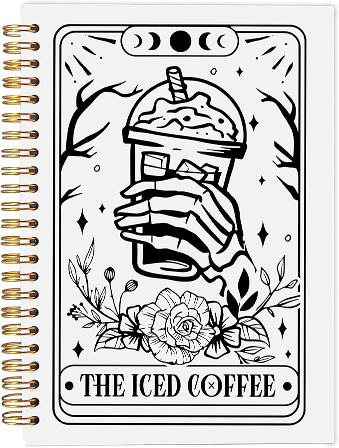The Iced Coffee Tarot Journal Notebook - Coffee Lover Gifts, Tarot Lover Gifts, Gothic Skeleton Notebook, Witchy Journal, Witchy Gifts, Gothic Office Supplies, Spiral Notebook 5.5x8.3