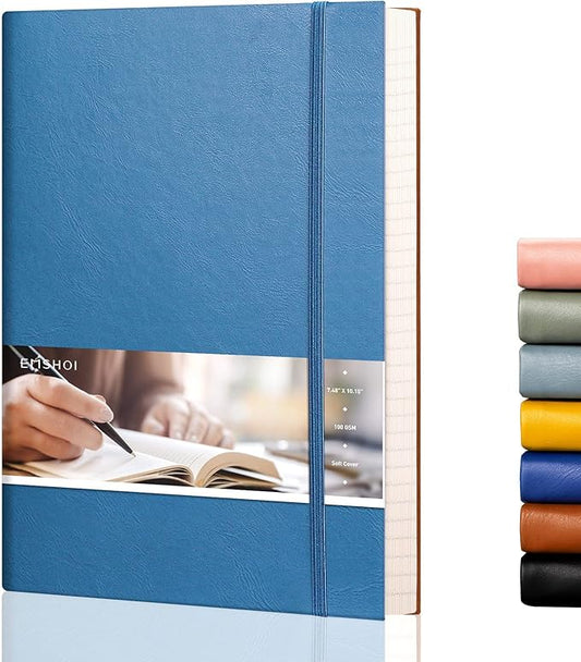 EMSHOI College Ruled Composition Notebook - Large B5 Notebook Lined Journal Leather with Free Sticky Notes, 204 Numbered Pages,100gsm Thick Lined Paper, Softcover, 7.5"x10"-LightBlue