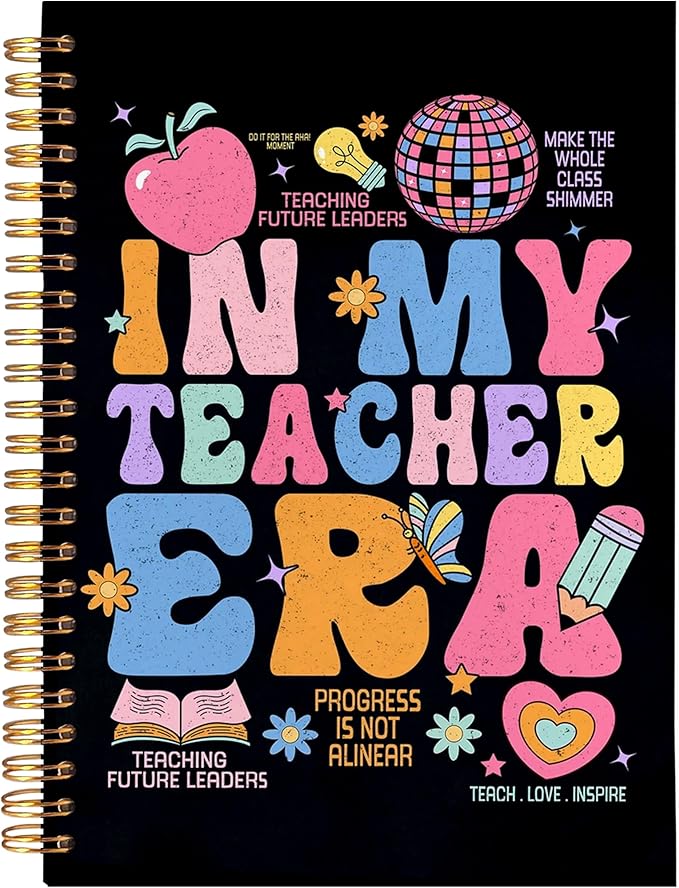 BearCake Teachers Notebooks Journal Gifts for Teachers, Teacher Appreciation Gifts, Thank You Teacher Gifts, Teacher Desk Supplies, in My Teacher Era Hardcover Spiral Notebook 5.5x8.3