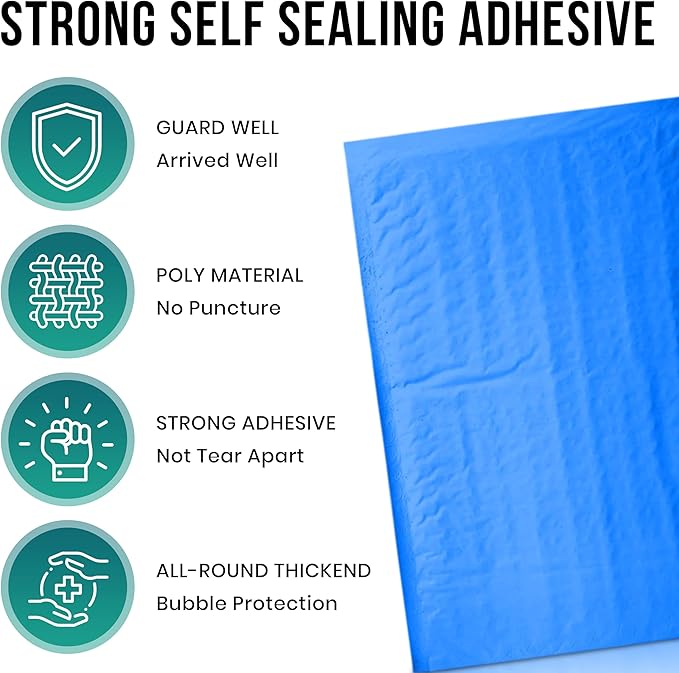Levex - #0000 4" x 6" [5 Pack] Blue Poly Bubble Mailers, Padded Envelope Mailers, Packing Envelope & Mailing Bags for Shipping