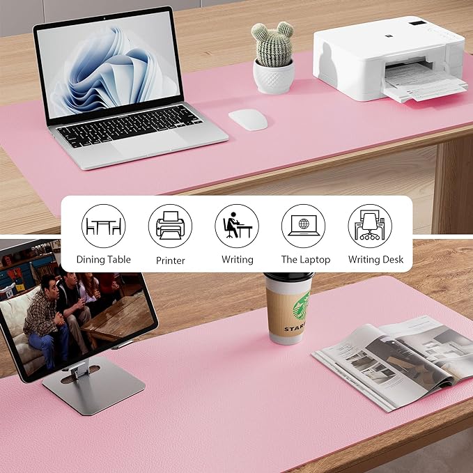Aothia Leather Desk Pad Protector, Mouse Pad, Office Desk Mat, Non-Slip PU Leather Desk Blotter, Laptop Desk Pad, Waterproof Desk Writing Pad for Office and Home (31.5" x 15.7", Fairy Pink)