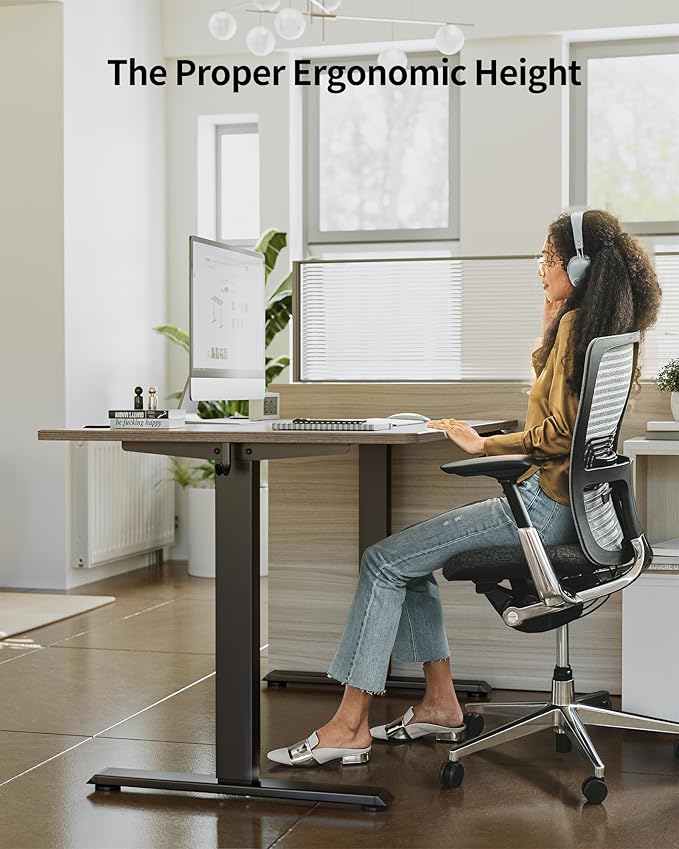 FEZIBO One-Piece Standing Desk Adjustable Height Stand up Home Office Desk, 55x24 Inch Electric Standing Computer Desk, with 4 Memory Presets, Fixable casters, Rustic Brown