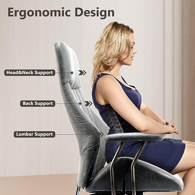 Mid Century Modren Office Chair - High Back Swivel Executive Chair with Lumbar Support,Ergonomic Computer Desk Chair with Wheels,Faux Lether Suede Task Chair,350lbs (Grey, High Back)