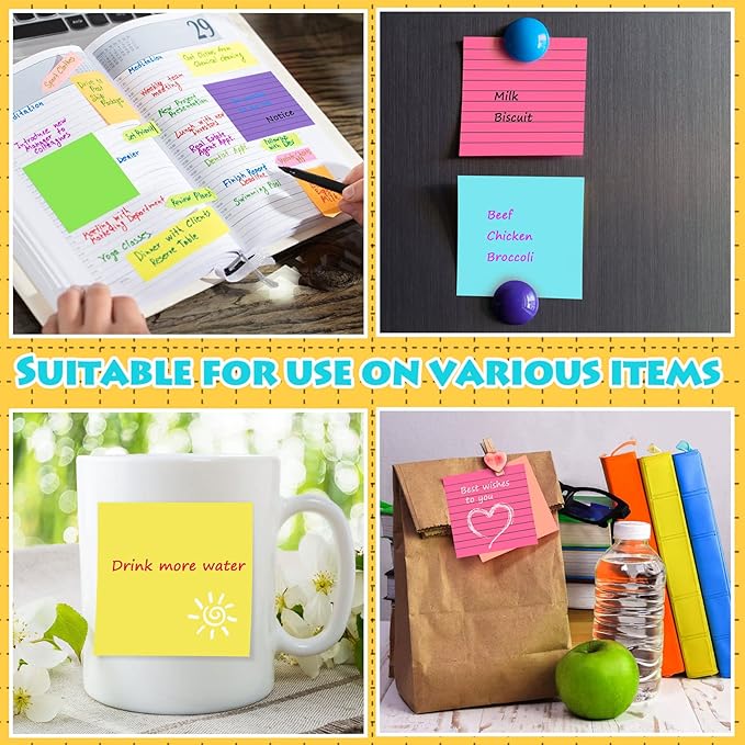 Yexiya 64 Pcs Lined Sticky Notes Self Stick Notes with Lines Bright Assorted Colors Sticky Pad for Home Office Products Post Memos, 1920 Sheets(3 x 3 Inch,Lined, Blank)
